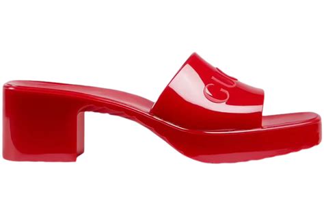 hibiscus red gucci slides|Women's slide sandal in Red Rubber .